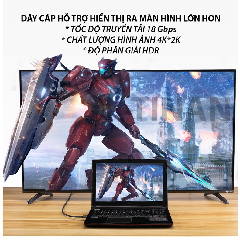 Cáp HDMI 2.0 TINAN Dài 1.5, Hỗ Trợ 4K 60Hz, Đầu Cắm Mạ Vàng Chống Nhiễu