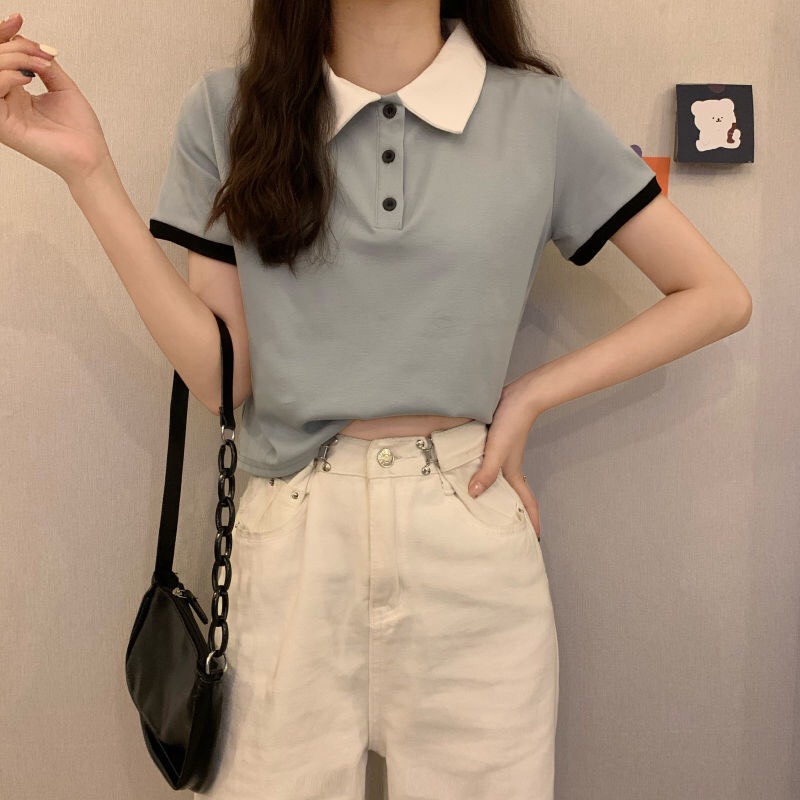 Áo Polo croptop dáng lửng cộc tay dễ thương A00114 | BigBuy360 - bigbuy360.vn