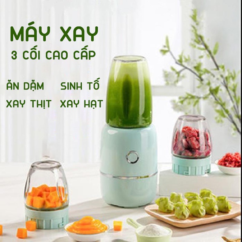 MÁY XAY ĂN DẶM CHO BÉ 3 CỐI 6 LƯỠI DAO- XAY ĐƯỢC HẠT CỐI THỦY TINH  BH 1 ĐỔI 1