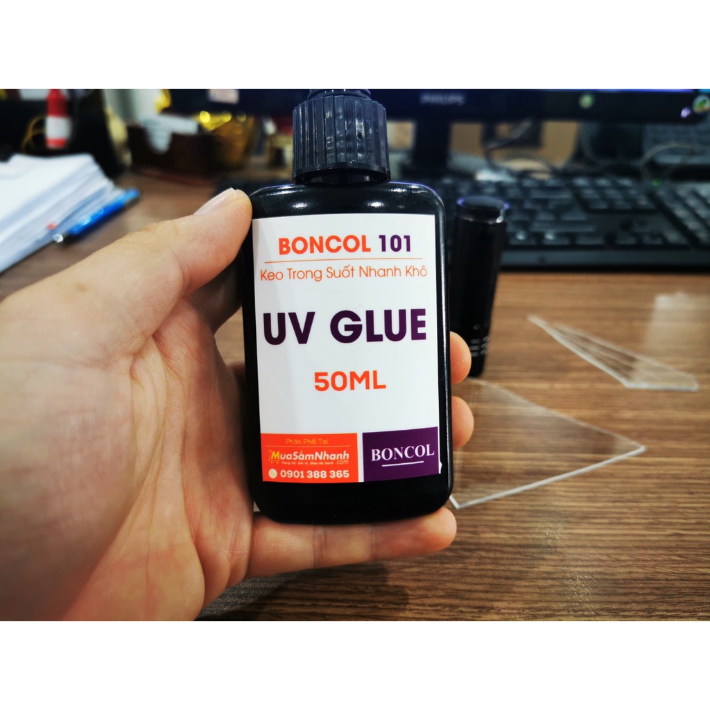 Keo Uv Trong Suốt Dán Kính, Dán Mica Inox Boncol 101 Tặng Đèn UV 50ml