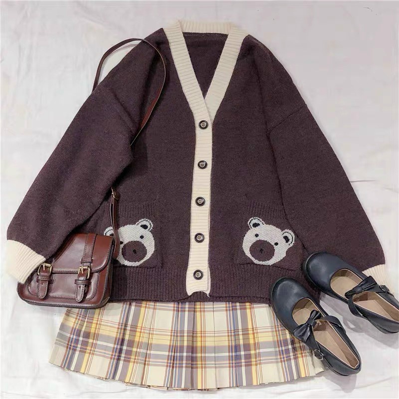 Áo len cardigan hình gấu . Hàng QC