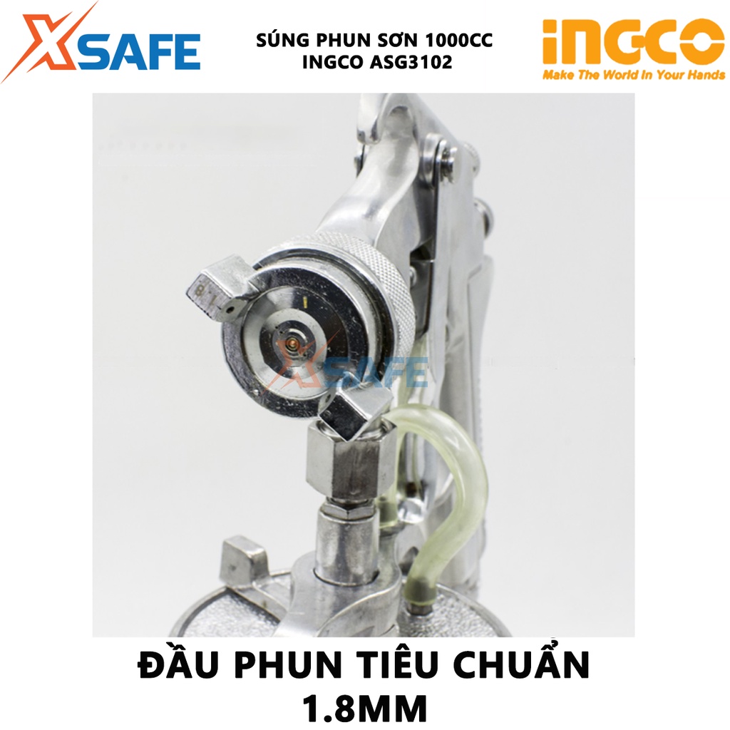 Súng phun sơn INGCO ASG3102 Máy phun sơn vòi phun tiêu chuẩn 1.8mm Dung tích 1.0L Áp lực vận hành 3 - 4 bar - Chính hãng