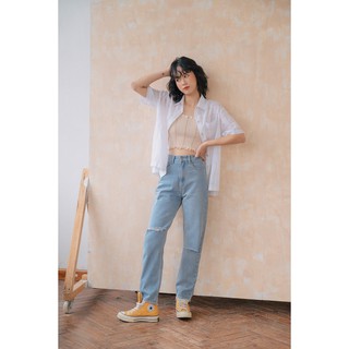 LIBÉ - Áo ôm 2 dây thắt nơ vải linen sọc nhiều màu