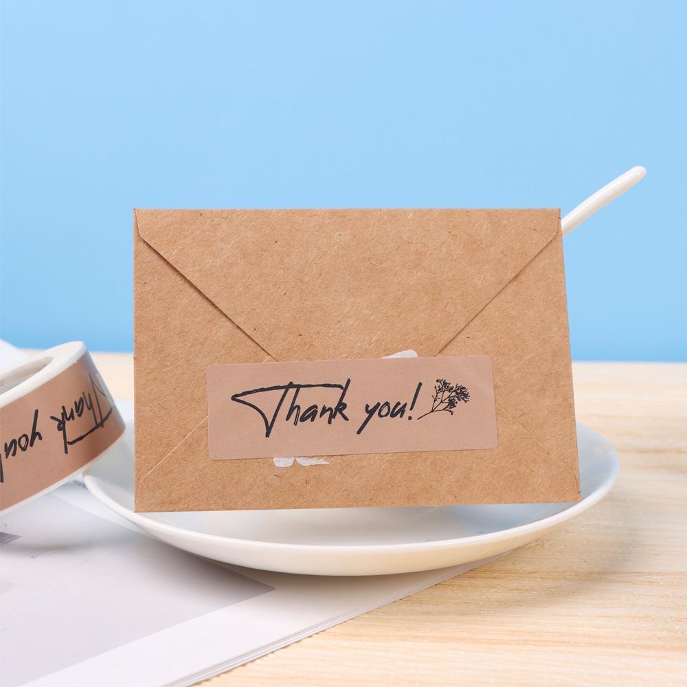 Set 150 Nhãn Dán Trang Trí Túi Bánh Chữ Nhật Họa Tiết Chữ Thank You