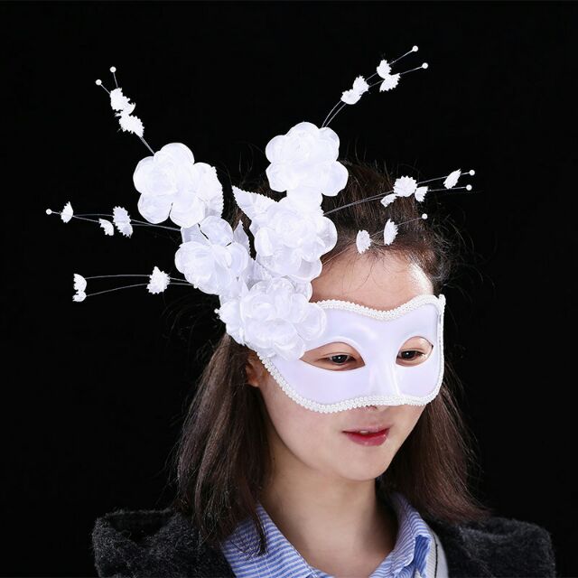 Mặt nạ hóa trang Halloween nữ nửa mặt hoa trắng
