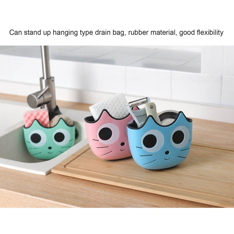 Giỏ Treo Bồn Rửa Chén Đựng Xà Phòng Hình Mèo Hoạt Hình Siêu Dễ Thương Có Thể Điều Chỉnh