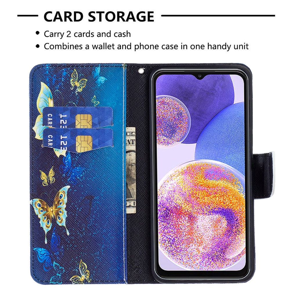 Mới Bao Da PU Điện Thoại Nắp Lật Nam Châm Kiêm Ví Đựng Thẻ Vẽ Họa Tiết Cho Samsung Galaxy A23 A33 A53 A73 A52S A52 5G