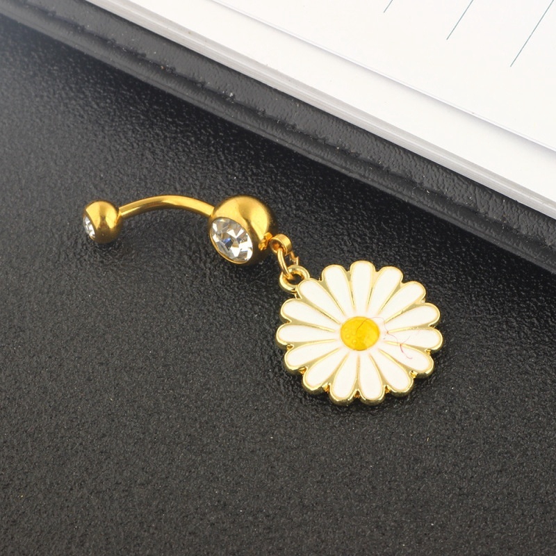 Khuyên rốn hình hoa cúc đính đá bằng thép y tế