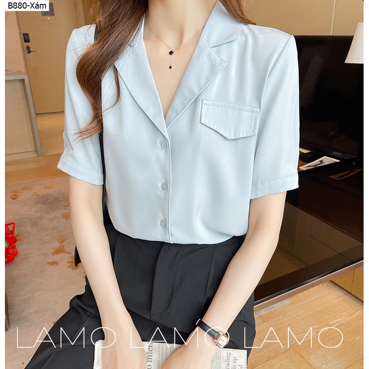 Áo sơ mi nữ đũi cổ vest áo kiểu nữ đẹp-B880