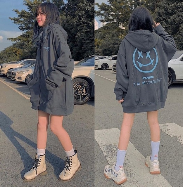 Áo khoác xám dáng rộng