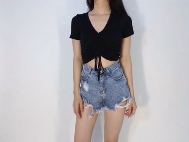 [Mã FAMAYWA giảm 10K đơn 50K] Áo dây rút ngực ngắn tay - THUN LỤA - FREESIZE DƯỚI 53KG - CAROTSHOP | BigBuy360 - bigbuy360.vn