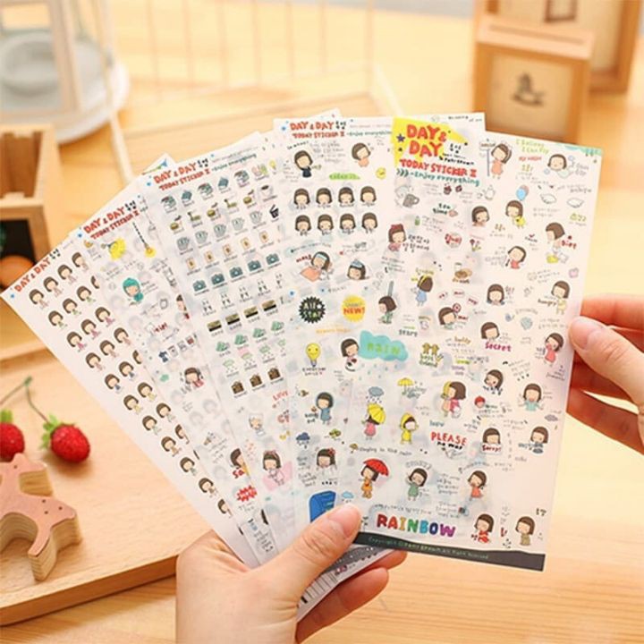 Combo 6 Miếng Dán Trang Trí Sticker Trang Trí Sticker Ngộ Nghĩnh Phong Cách Hàn Quốc Dễ Thương