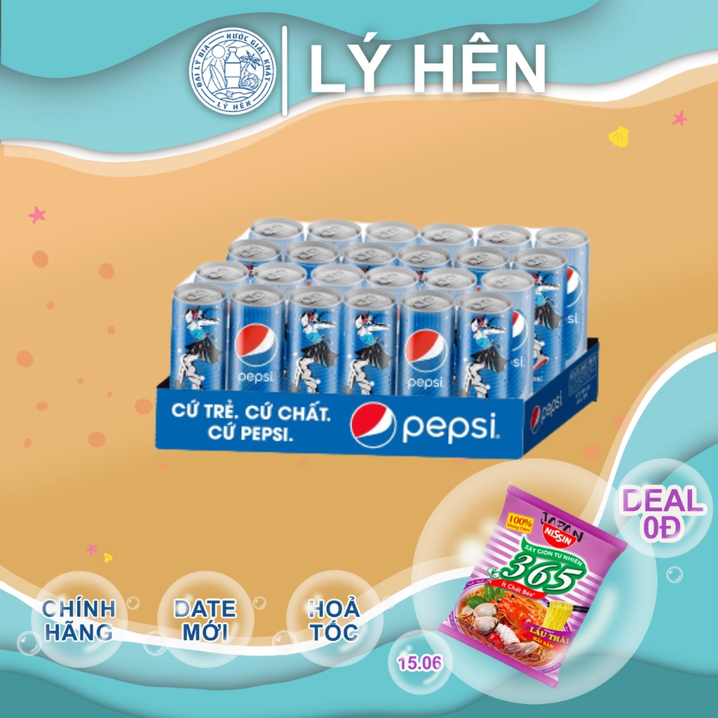 Thùng 24 Lon Nước Ngọt Có Gas Pepsi Cola Soft Drink Lon 330ml Date Luôn Mới