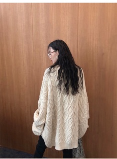 Áo len vặn thừng oversize form rộng dáng dài cổ tròn