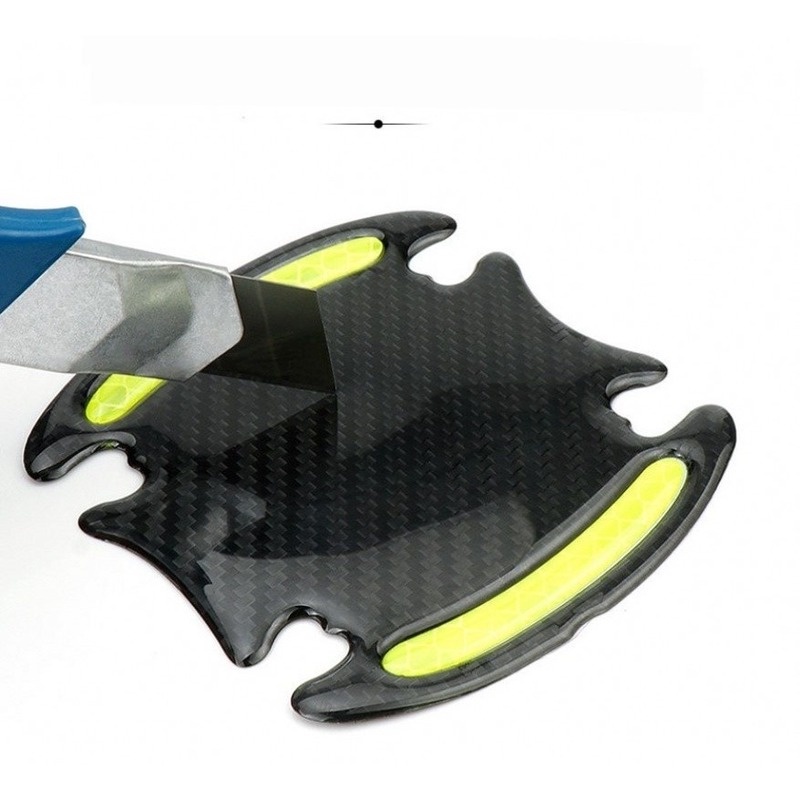 Set 8 Miếng Dán Họa Tiết Sợi Carbon 3D Phản Quang Dùng Trang Trí Tay Nắm Cửa Xe Hơi Chống Trầy Xước
