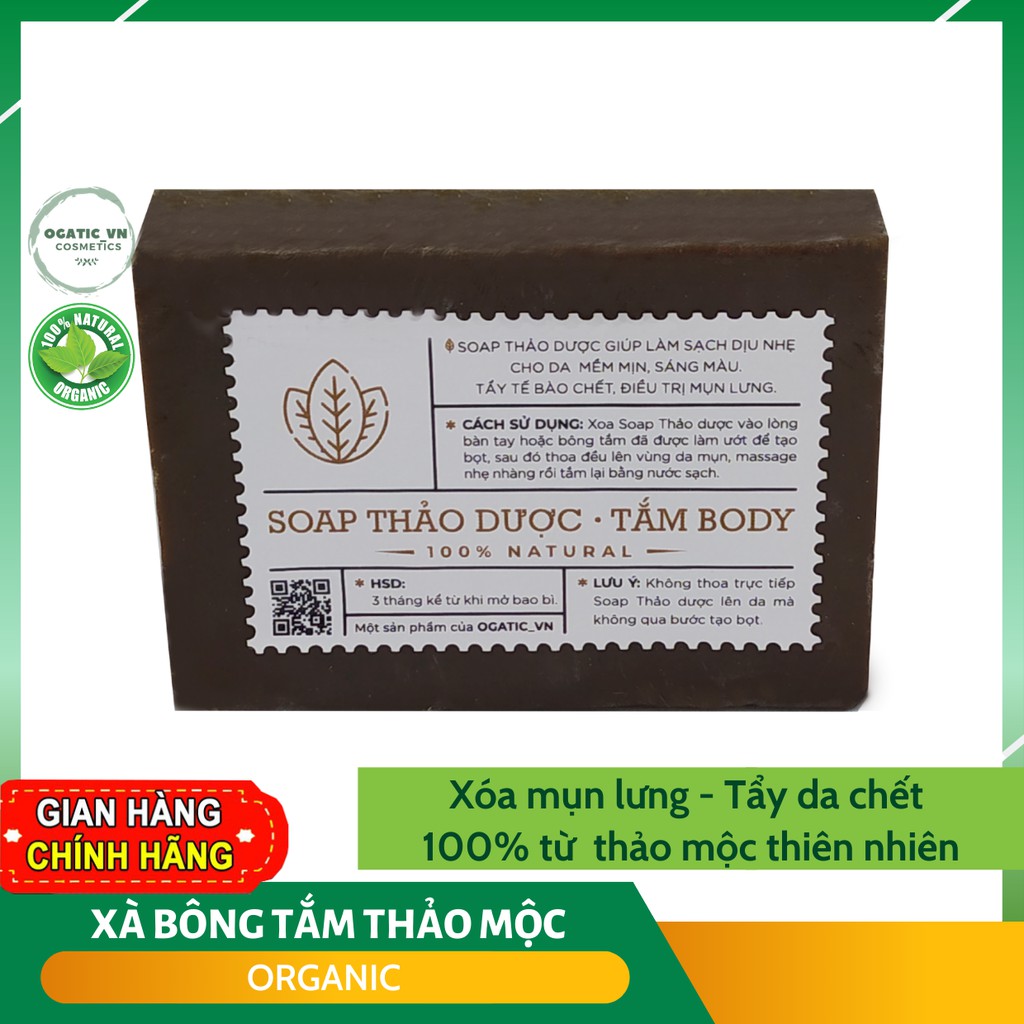 Xà phòng giảm mụn lưng Than tre hoạt tính Ogatic Soap, xà bông tắm dưỡng da mềm mịn, giảm thâm mụn, phù hợp mọi loại da