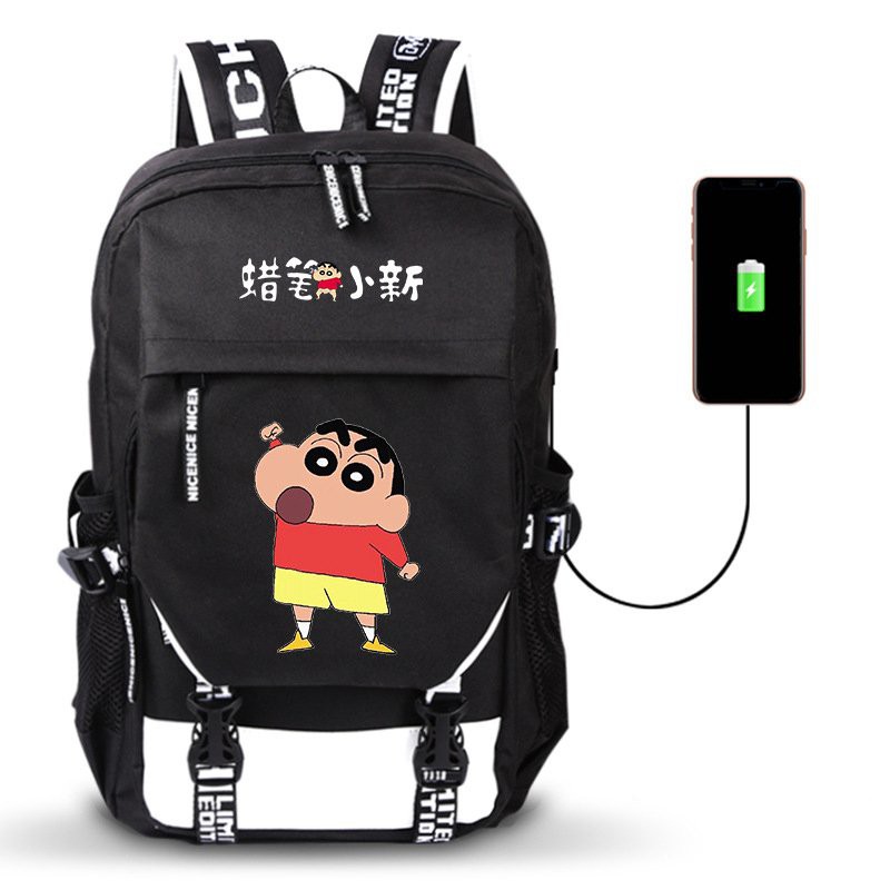 Balo Khóa Trắng Vát in hình SHIN CẬU BÉ BÚT CHÌ Crayon Shin-chan anime chibi đi học cặp sách tiện lợi