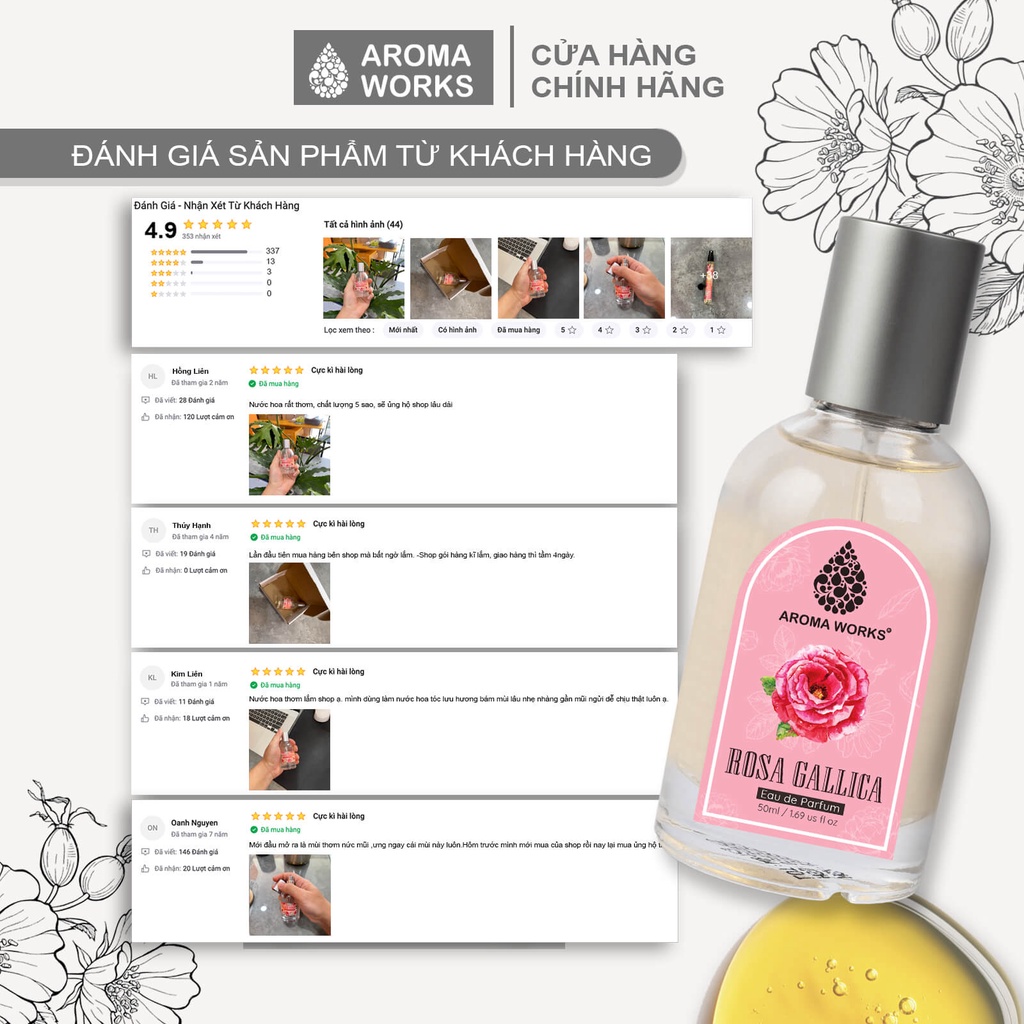 Tinh dầu nước hoa cô đặc, lưu hương lâu Aroma Works Rosa Gallica Eau De Parfum