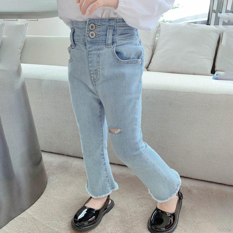 Quần Jeans lưng cao ống loe cho bé gái đáng yêu