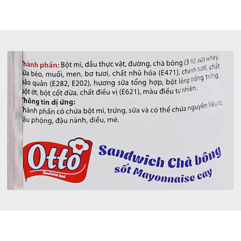CHÍNH HÃNG Combo 6 Bánh Sandwich tươi Chà Bông Xốt Mayonnaise Cay Otto 76g