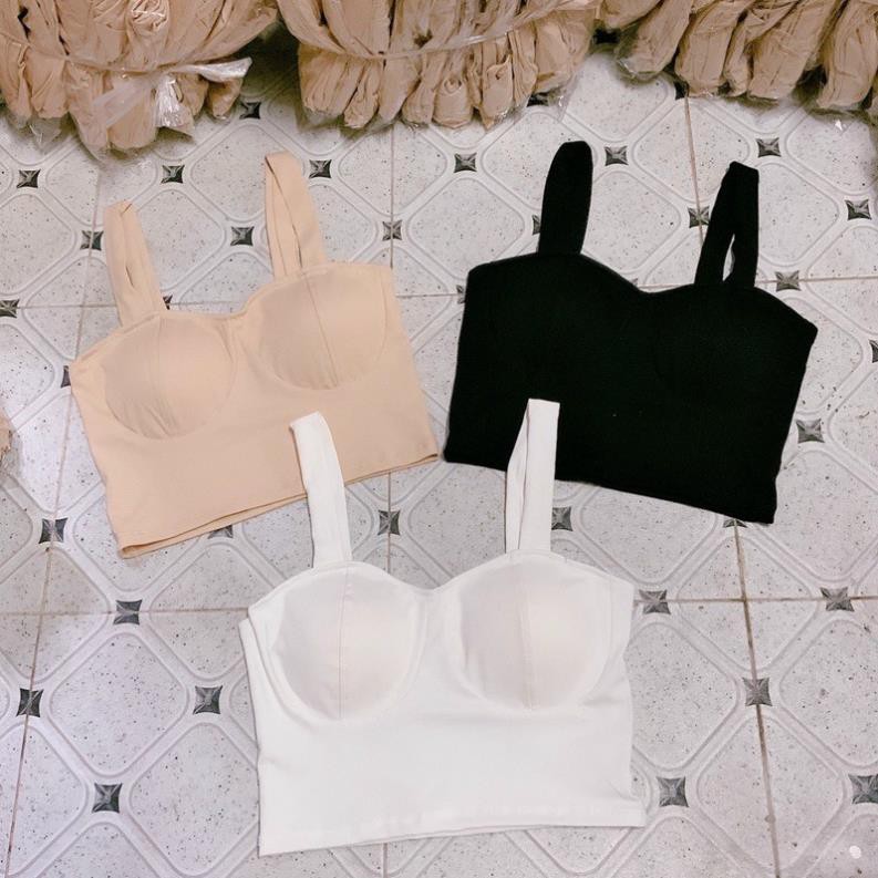 Áo Corset Thun Croptop Hai Dây Bản To Có Mút Ngực Đen Trắng Nude DRACR119