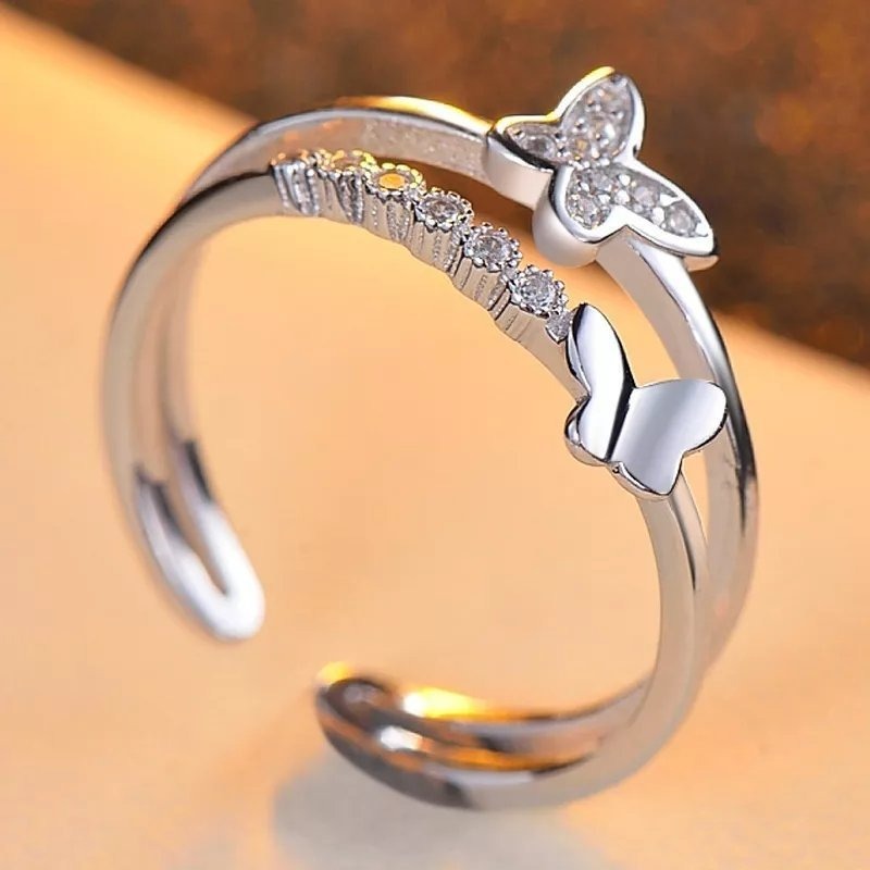 Roselife Korean Crystal Butterfly Open Ring Engagement Party Jewelry