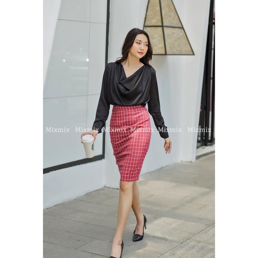 Áo sơ mi lụa cổ đổ Doris sang chảnh   - MIXMIX - Hàng thiết kế - Hình ảnh độc quyền shop tự chụp