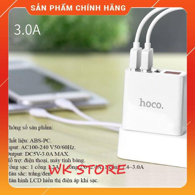 Cốc sạc Hoco C15 3 cổng USB,màn led báo điện áp,BH 1 năm