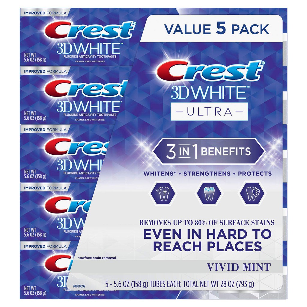 Kem đánh răng CREST 3 WHITE ULTRA VIVID MINT 150gr