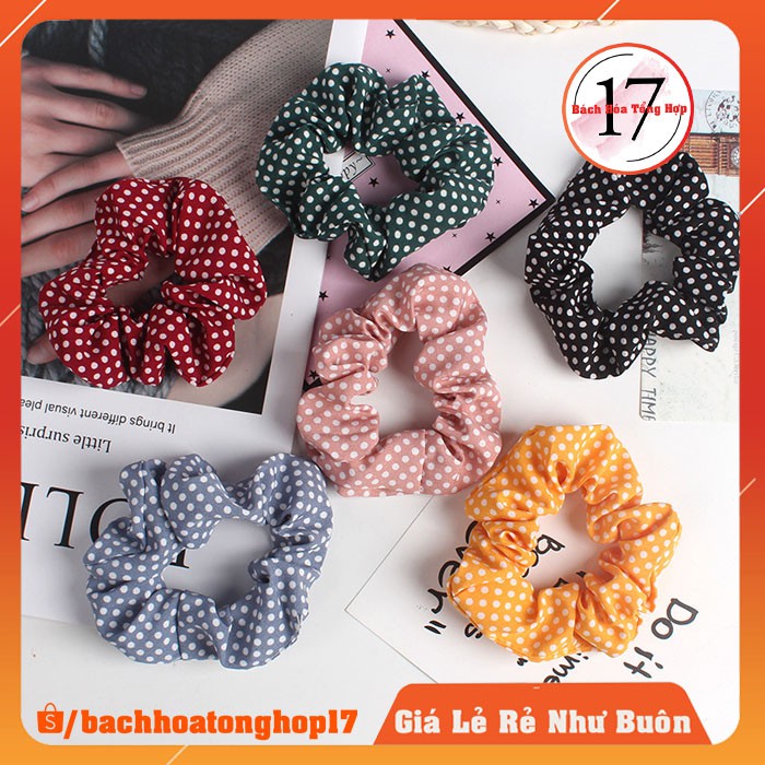 Dây buộc tóc, cột tóc Scrunchies vải chấm bi dễ thương