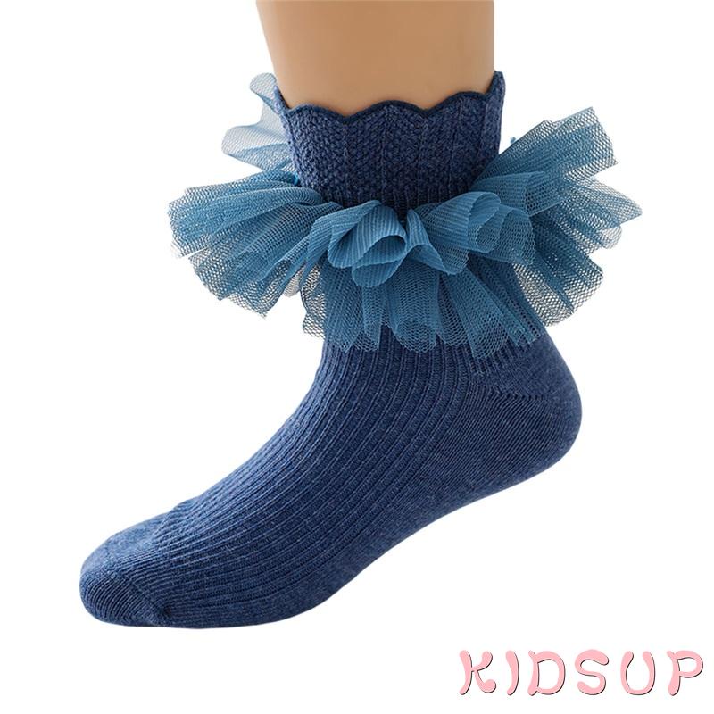 Kidsup- Vớ Ren Viền Bèo Nhún Màu Trơn Xuân Thu Cho Bé Gái (Trắng, Đỏ Rượu, Xanh Navy, Xanh Dương)
