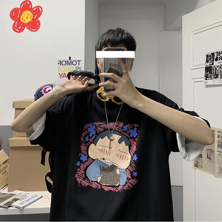 Áo Phông Tay Lỡ Unisex Hình Shin - Hàng Cao Cấp Loại 1, Phong Cách Trẻ Trung ,Chất Liệu Thun Cotton Dày Mịn Thoáng Mát | BigBuy360 - bigbuy360.vn