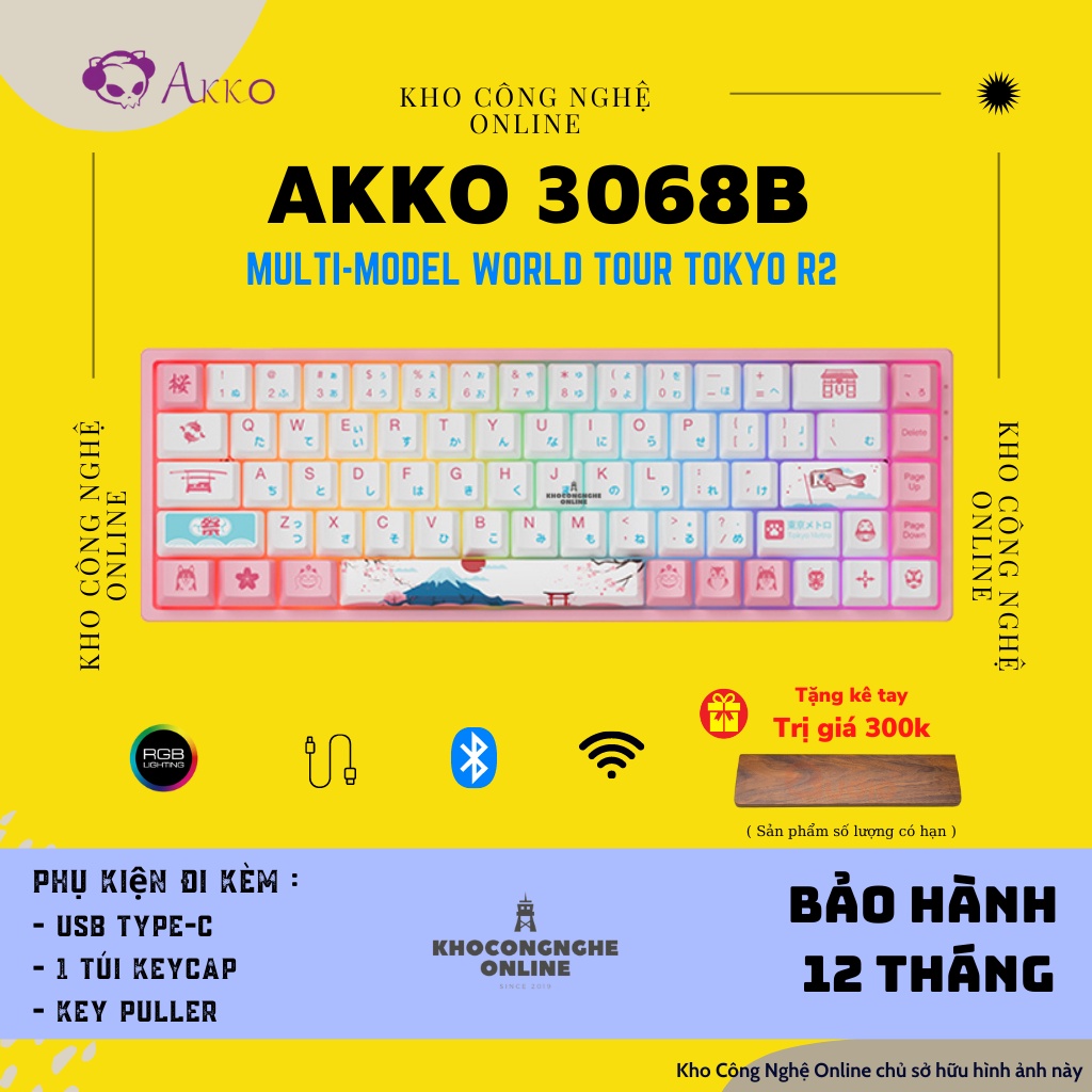 Bàn phím AKKO 3068B Multi-modes (Bluetooth 5.0 / Wireless 2.4Ghz / Hotswap / Foam tiêu âm / AKKO CS Jelly sw)