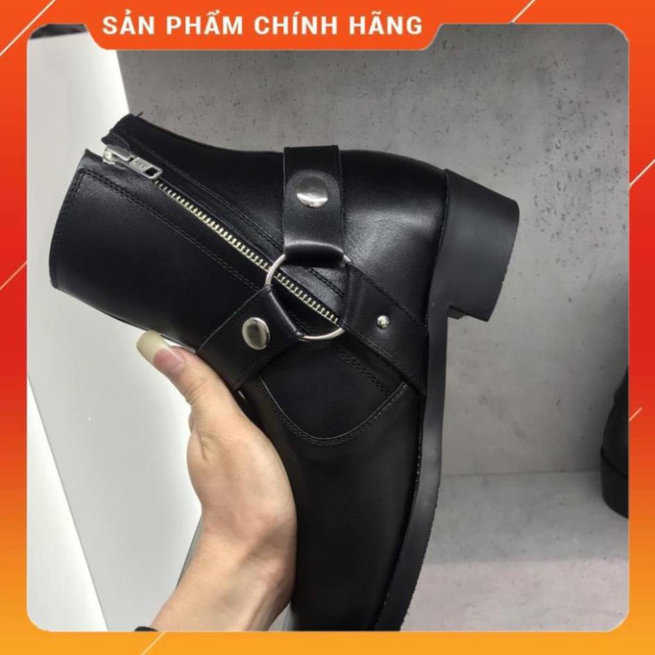 Giày Boots Harness da đen trơn,cổ cao kéo khóa B221_giày bốt nam -o97 -PL9