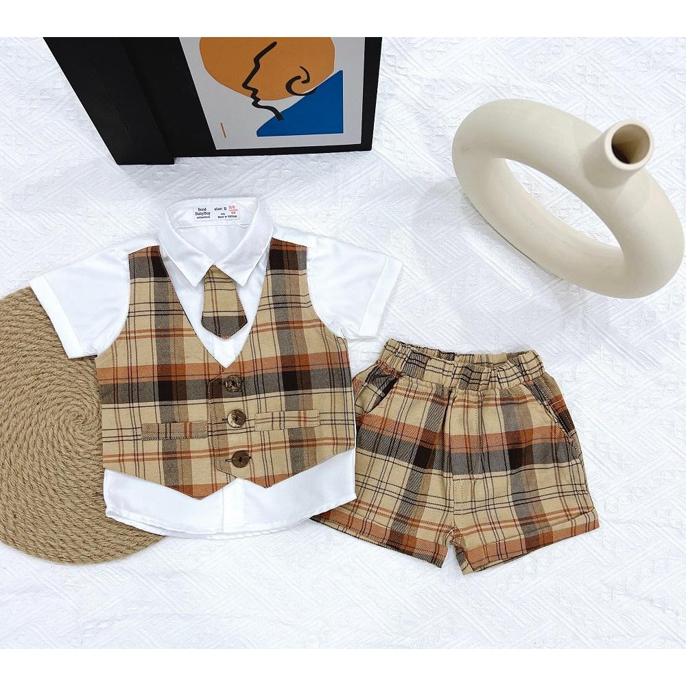 Bộ vest gile set công tử yếm cho bé trai 5-13kg