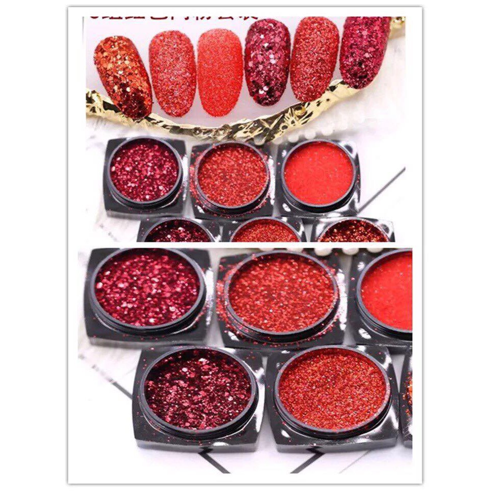 Sét Gel Nhũ Màu Đỏ Lắp Lánh (Sét 6 Hũ)