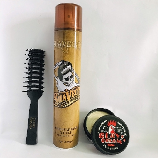 Combo gôm xịt tóc suavecito + sáp vuốt tóc cock crease-made in japan