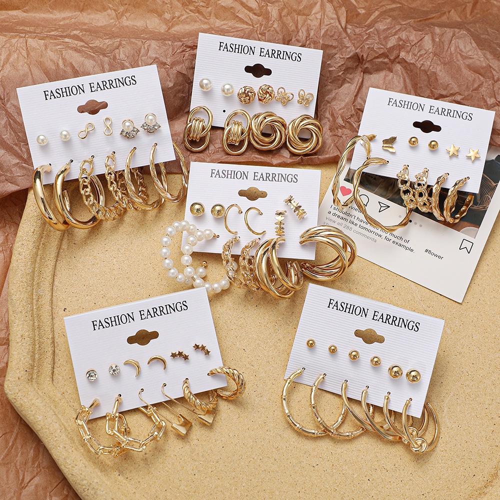 Set 9 Khuyên Tai Hình Bướm Đính Ngọc Trai Pha Lê Phong Cách Cổ Điển Thời Trang Cho Nữ
