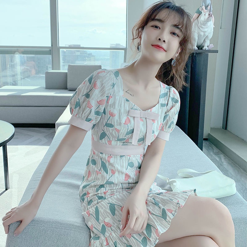 Đầm chiffon In Hoa Phong Cách Pháp Thời Trang Cho Nữ