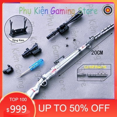 Mô hình súng pubg K98 skin Shark Silver 20cm CÓ THỂ THÁO RỜI moc khoa pubg hợp kim cao cấp