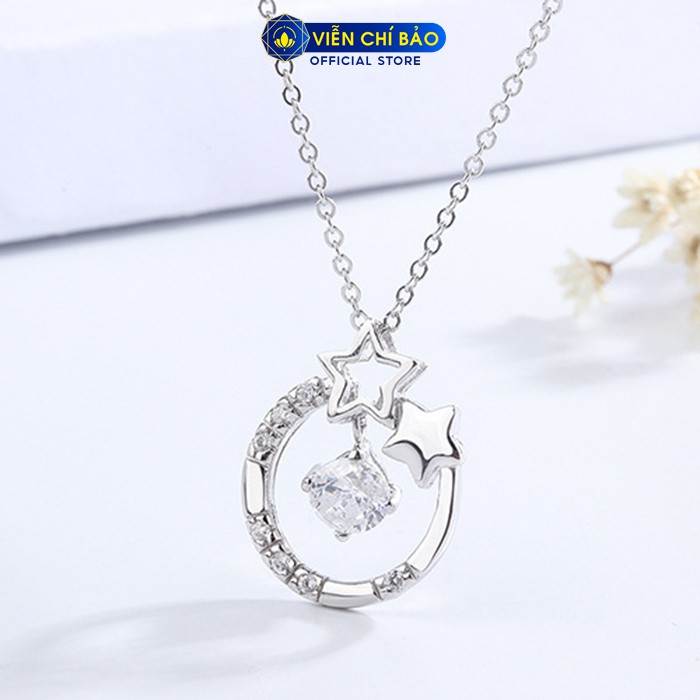 Dây chuyền bạc nữ mặt trăng sao thời trang phụ kiện trang sức Viễn Chí Bảo D400785