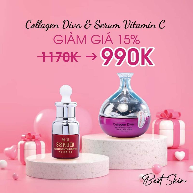 BỘ ĐÔI “HỘ MỆNH” CHO LÀN DA SẠM NÁM NGÀY NẮNG_Kem dưỡng Collagen Diva x Serum VitC