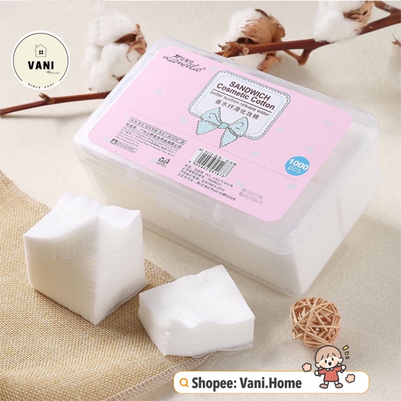 Bông tẩy trang cao cấp Laneila miếng có vỏ hộp xinh xắn - Hộp bông tẩy trang, toner lau mặt