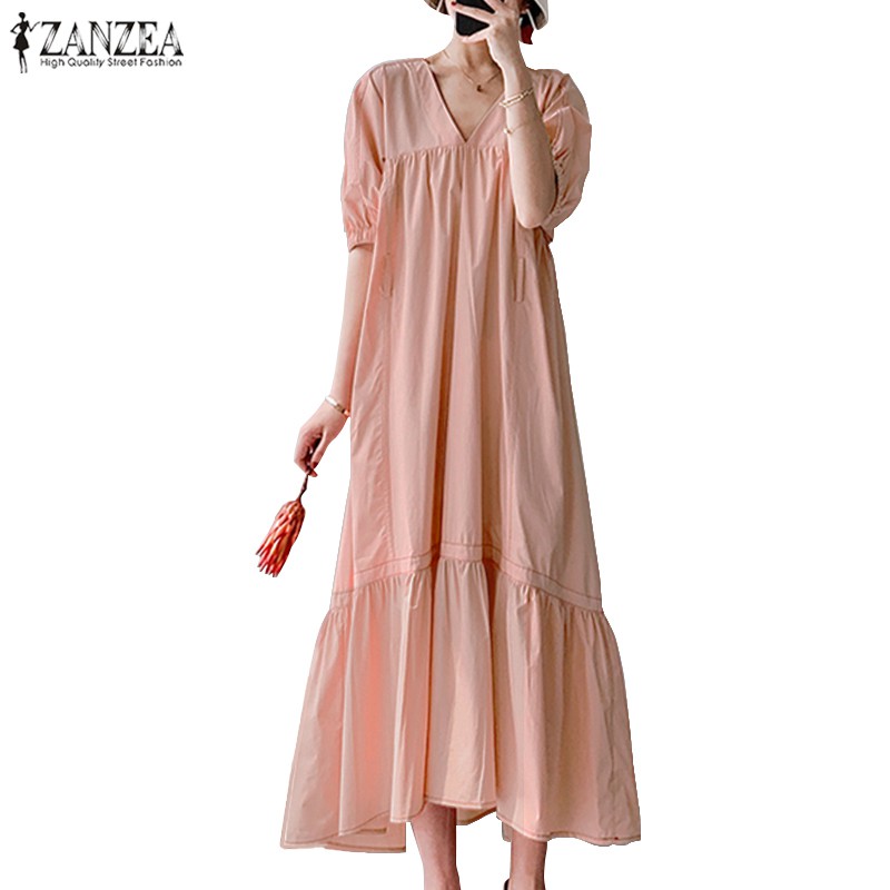 ZANZEA Đầm dài màu trơn phong cách thanh lịch cho nữ | BigBuy360 - bigbuy360.vn