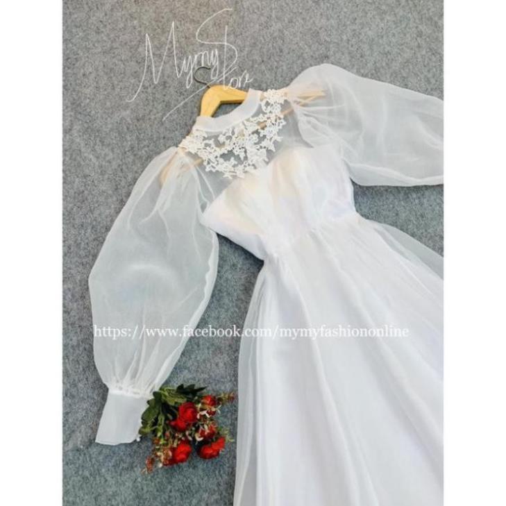 Đầm maxi dự tiệc mặc cưới tay dài phồng phối ren cổ MYMY02 - size S/M/L-MS314V