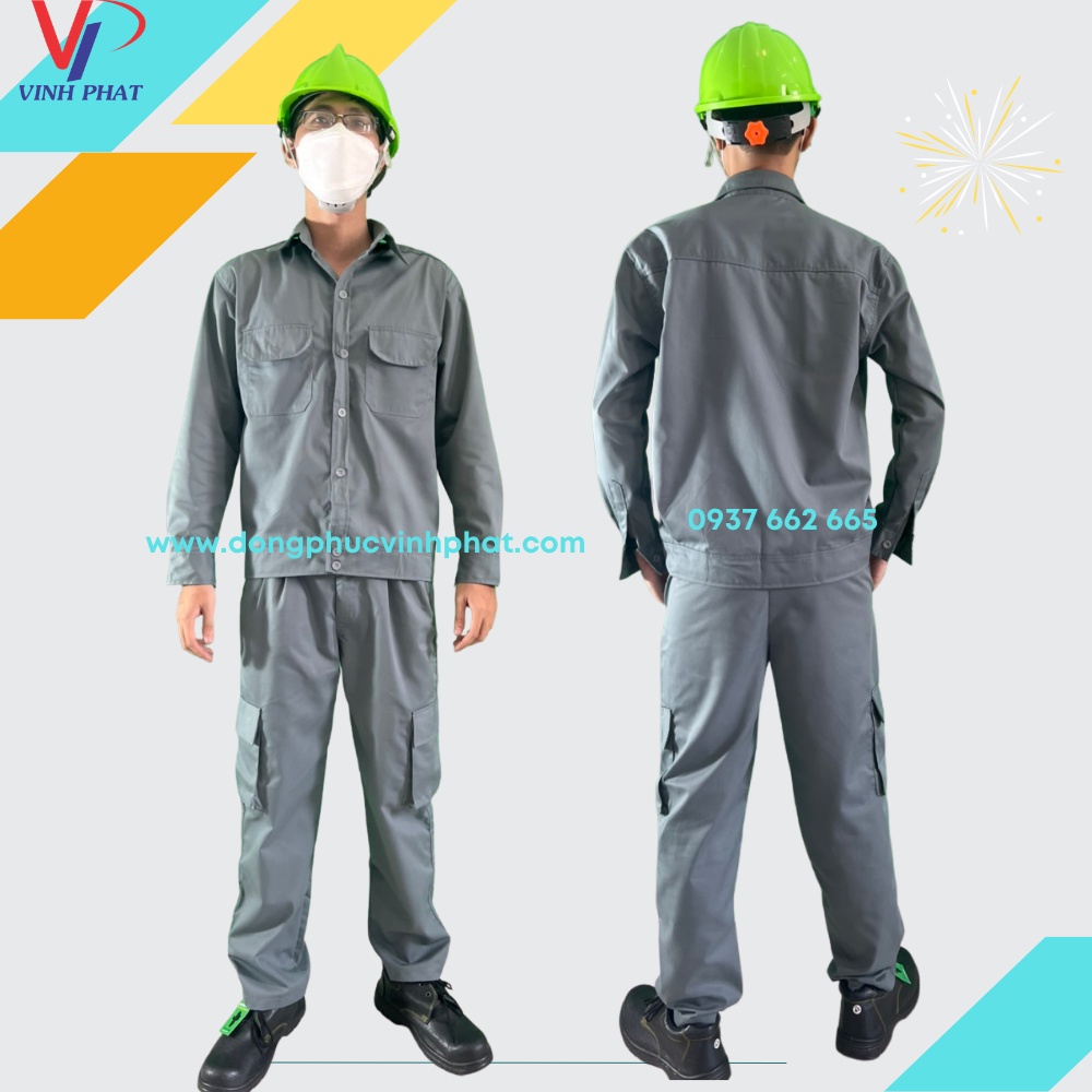 Quần Áo Bảo Hộ Lao Động Công Nhân Màu Xám Đậm Lưng Thun Túi Hộp Đủ size Hình ảnh Thật