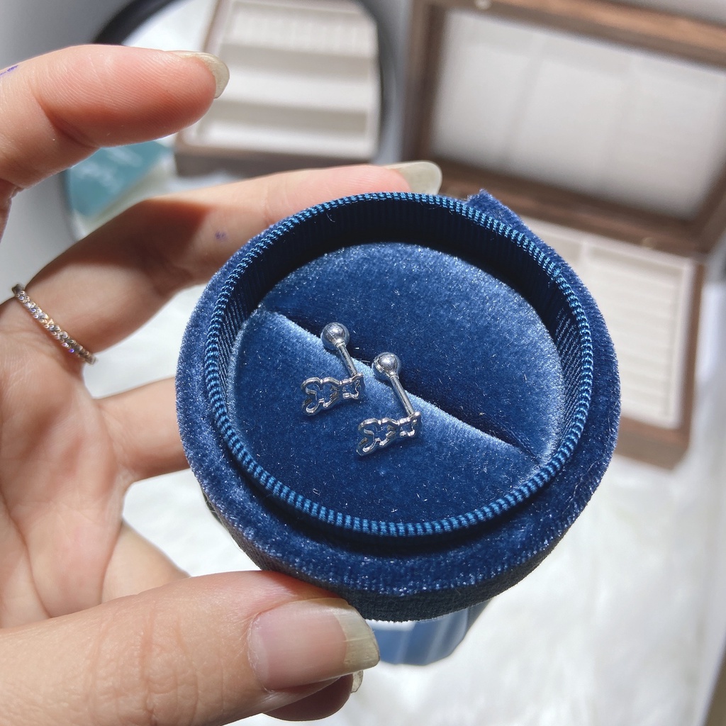 Khuyên tai bạc TLEE hình Gấu chốt bi vặn xinh xắn TleeJewelry B0303