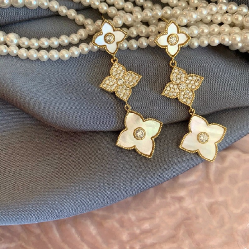 Bông Tai Hình Cỏ Bốn Lá Đính Đá Zircon Bằng Bạc 925 Thời Trang Phong Cách Hàn Quốc 2022 Dành Cho Nữ