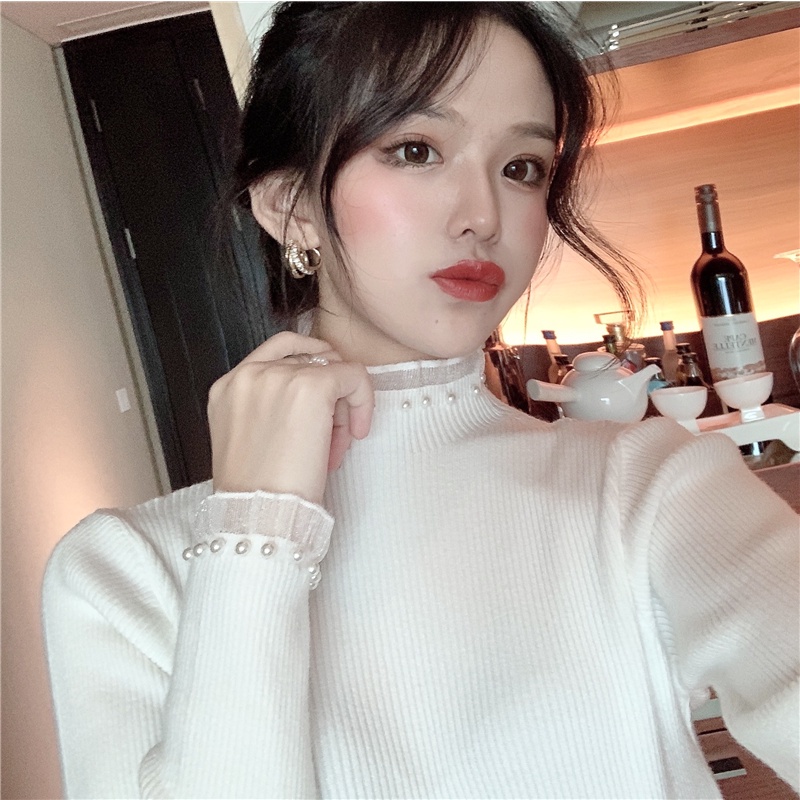 B922 áo len ren cổ đính hạt cườm bigsize free size thời trang phong cách ngoại cỡ mẫu mới