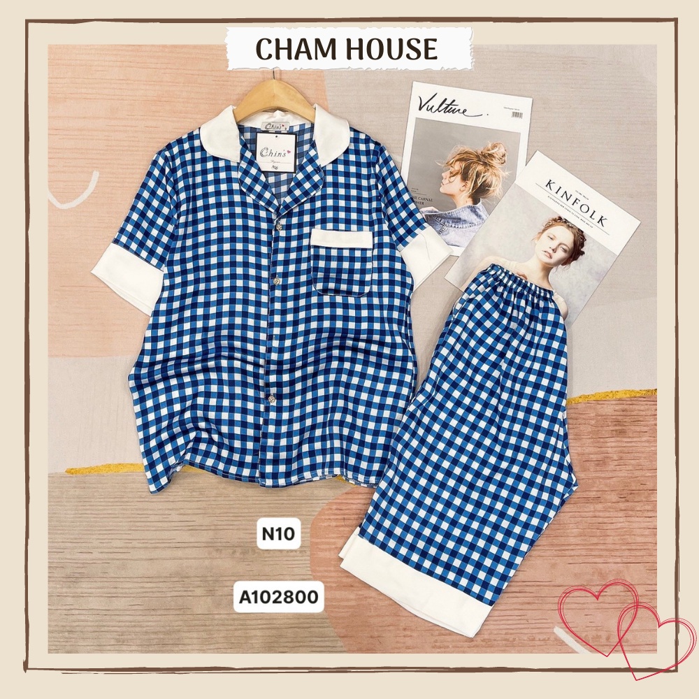 Đồ bộ pijama lụa quần lửng họa tiết dễ thương xinh xắn